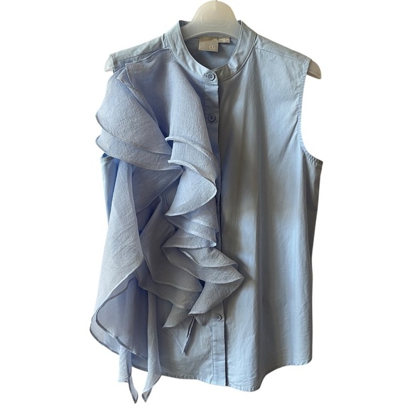 ZERO DEGREE CELSIUS RUFFLE SLEEVELESS SHIRT FEMININE PLAYFUL ELEGANT STATEMENT - Picture 2 of 10